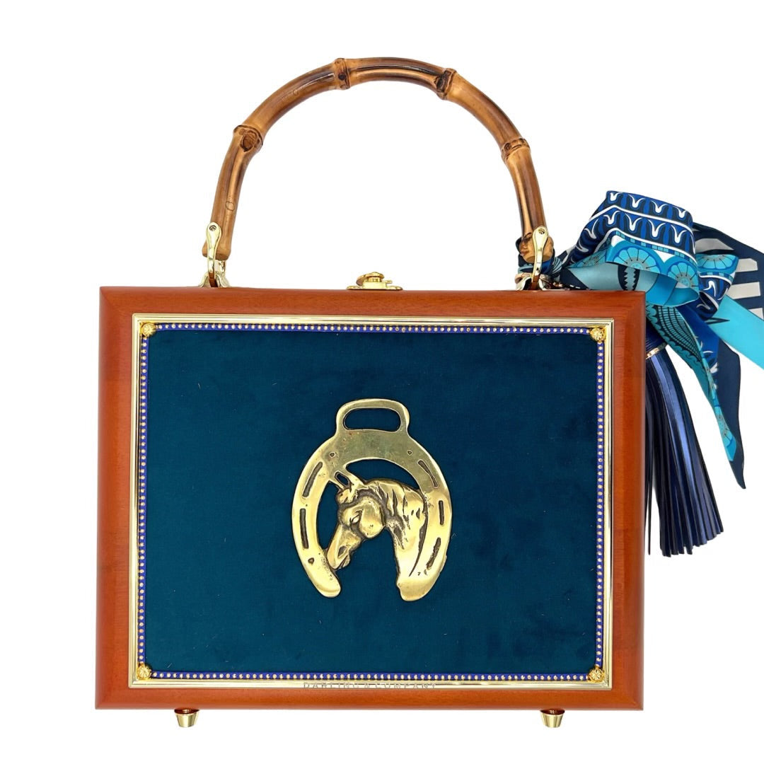 My Thai Marine Velvet Horseshoe Brass Handbag