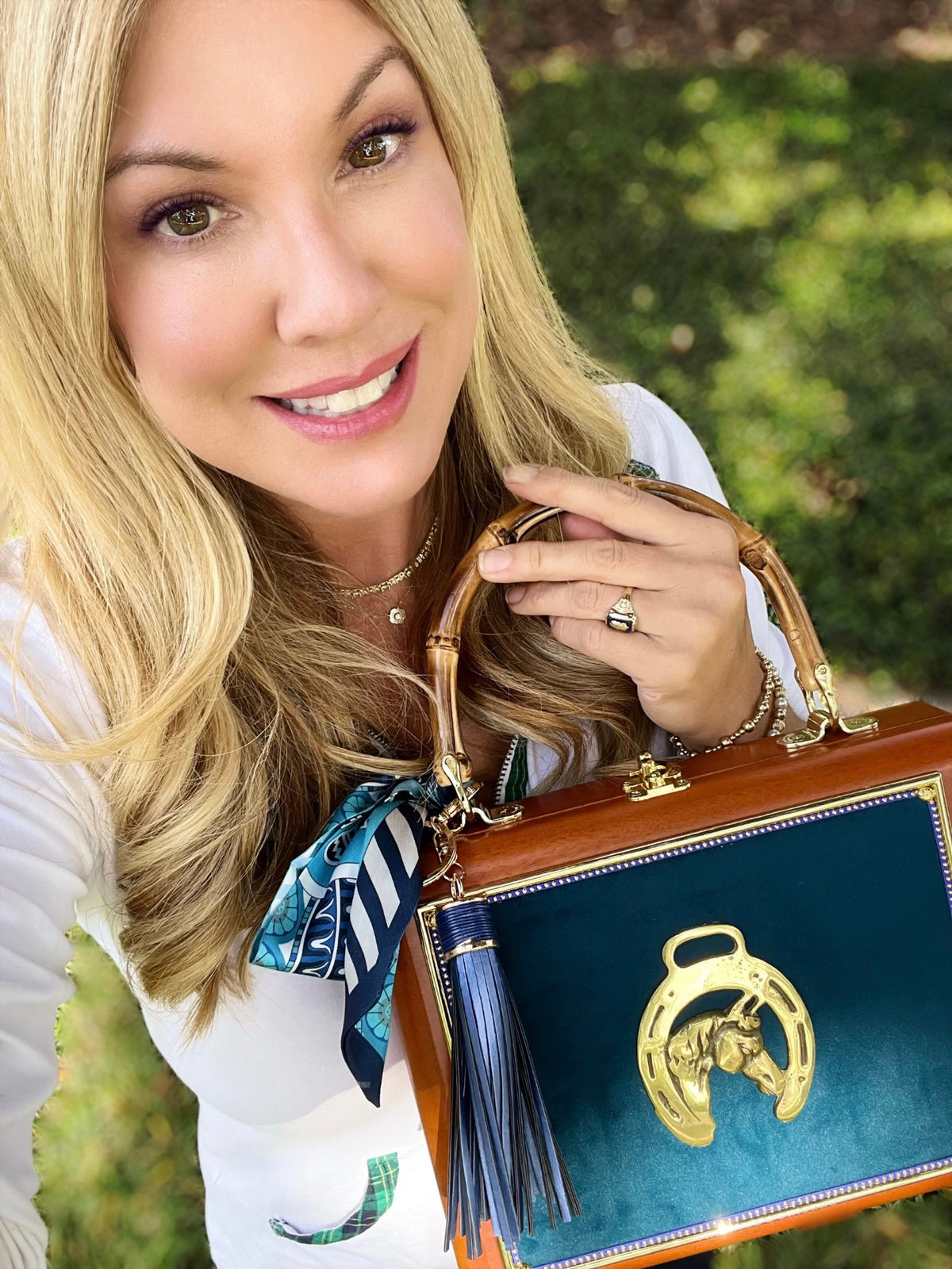 My Thai Marine Velvet Horseshoe Brass Handbag