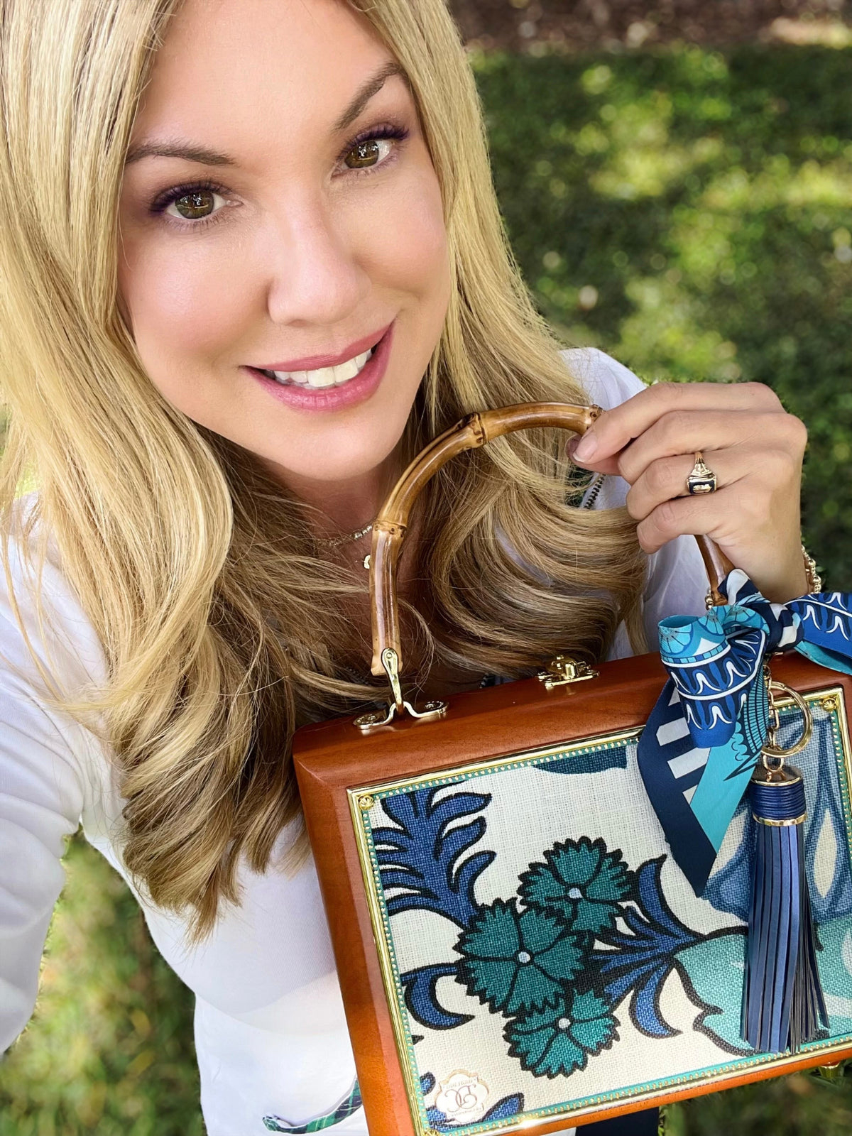 My Thai Marine Velvet Horseshoe Brass Handbag