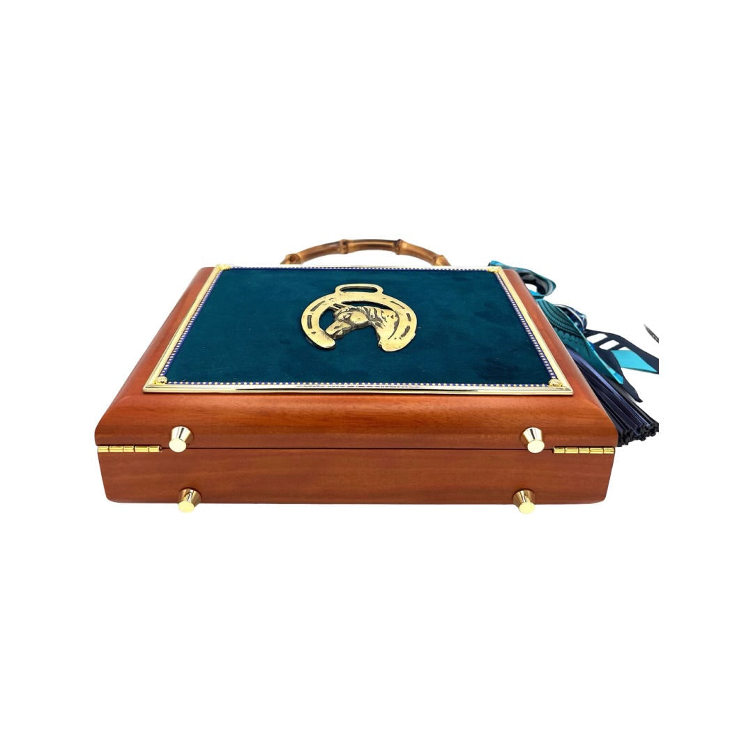 My Thai Marine Velvet Horseshoe Brass Handbag