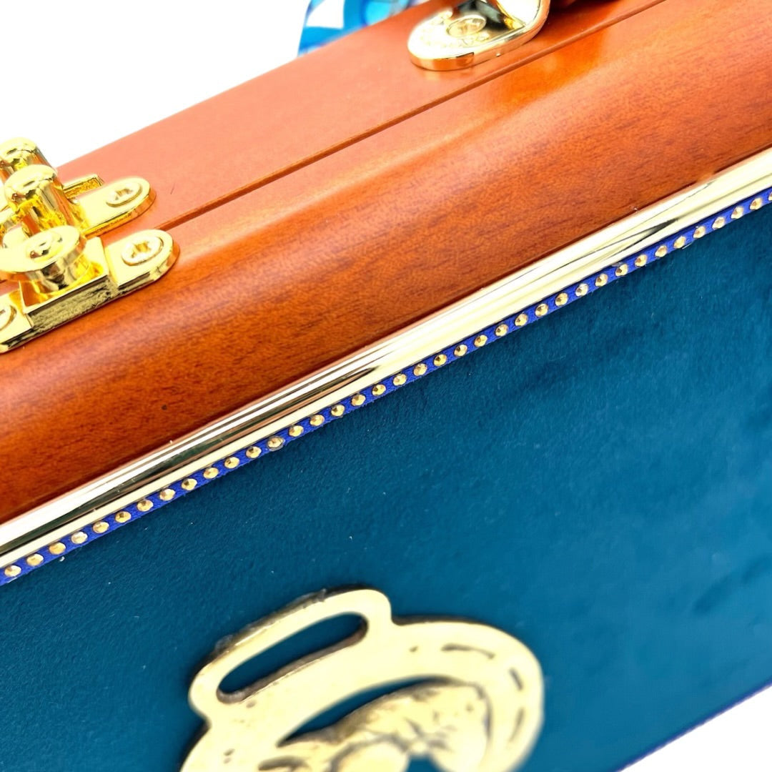 My Thai Marine Velvet Horseshoe Brass Handbag