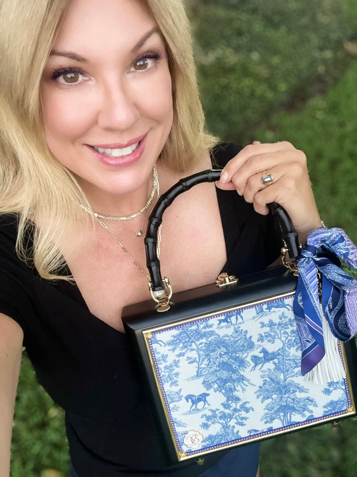 Blue Horse Toile (End &amp; Last Lands End) Brass Bag