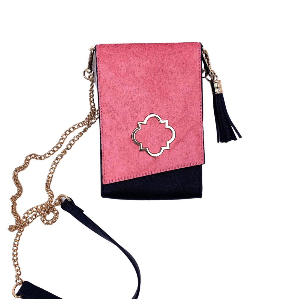 Go-Go Phone Crossbody Bag in Pink/Black - Darling and Company