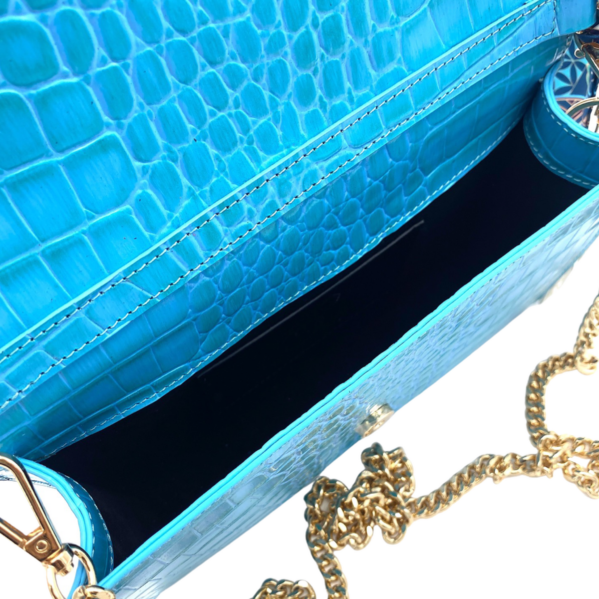 Sutton Clutch in Azure Croc - Darling Clutch Company