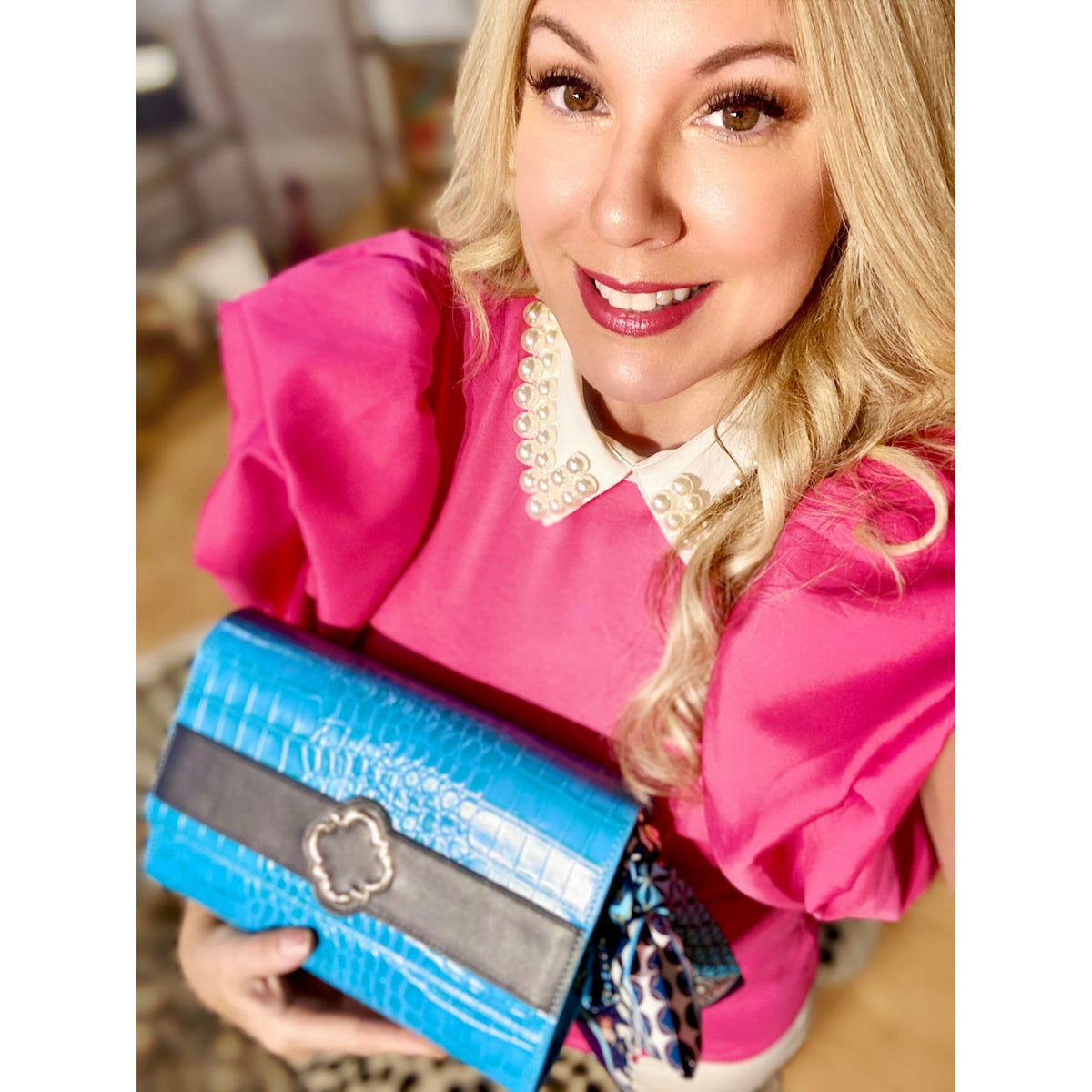 Sutton Clutch in Azure Croc - Darling Clutch Company